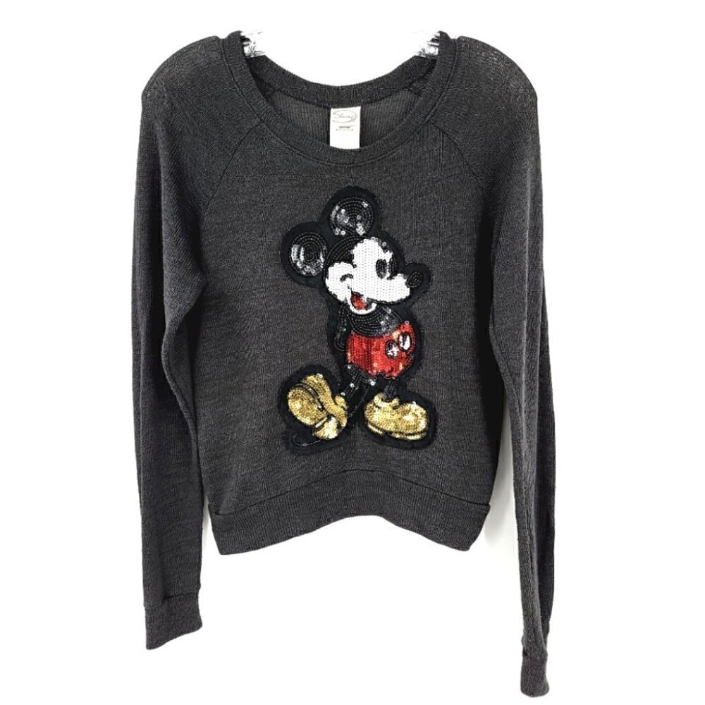 Disney Kids S Sequin Gray Long Sleeve Casual Bling Blouse Top Jerry Leigh - Picture 1 of 13